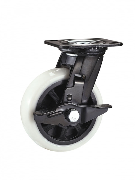 72係列-4寸平底邊刹雙（shuāng）軸承耐磨白（bái）色TPE輪(黑漆（qī）)