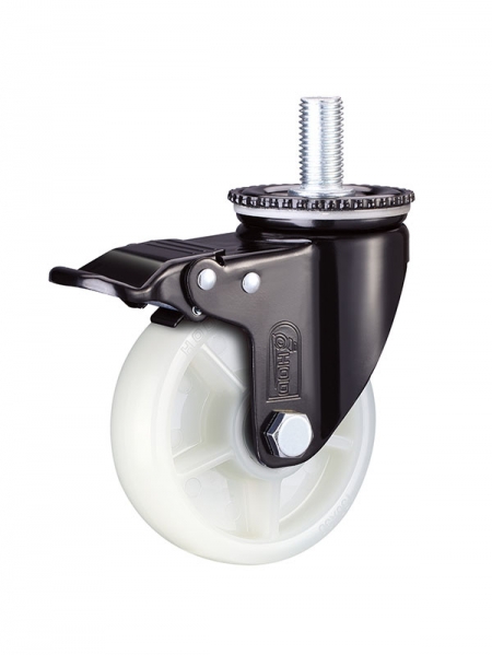 62係列-3寸絲杆五金雙刹（shā）雙軸承原色一（yī）次成型改性聚丙烯YUPA輪(黑漆M1635)