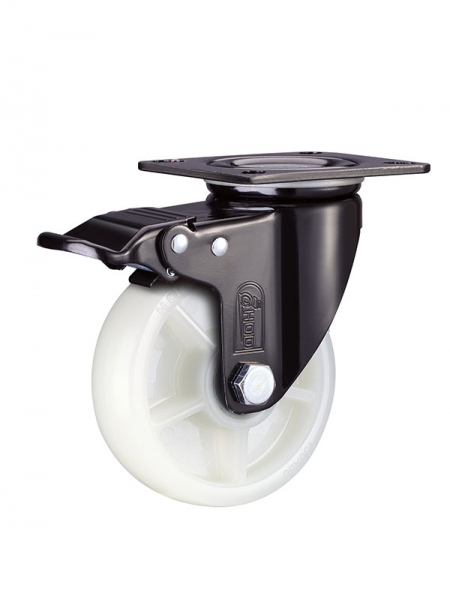 62係列（liè）-3寸平（píng）底（dǐ）五（wǔ）金雙刹雙軸承原（yuán）色一次成型改性聚丙烯YUPA輪(黑（hēi）漆)