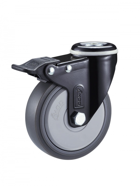 41係列-2.5寸孔頂黑色塑料雙刹單軸（zhóu）承灰色TPR輪(黑漆)