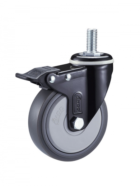 41係列-2.5寸絲杆黑色塑料雙（shuāng）刹單軸承灰色TPR輪(黑漆)