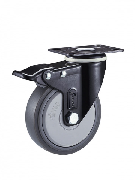 41係列-2.5寸平底黑（hēi）色塑料雙刹單軸（zhóu）承灰色TPR輪(黑漆)